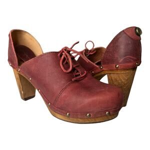 Sanita Theodora Nubuck Leather Clog Studded Wood platform 3" Heel size (38) 7